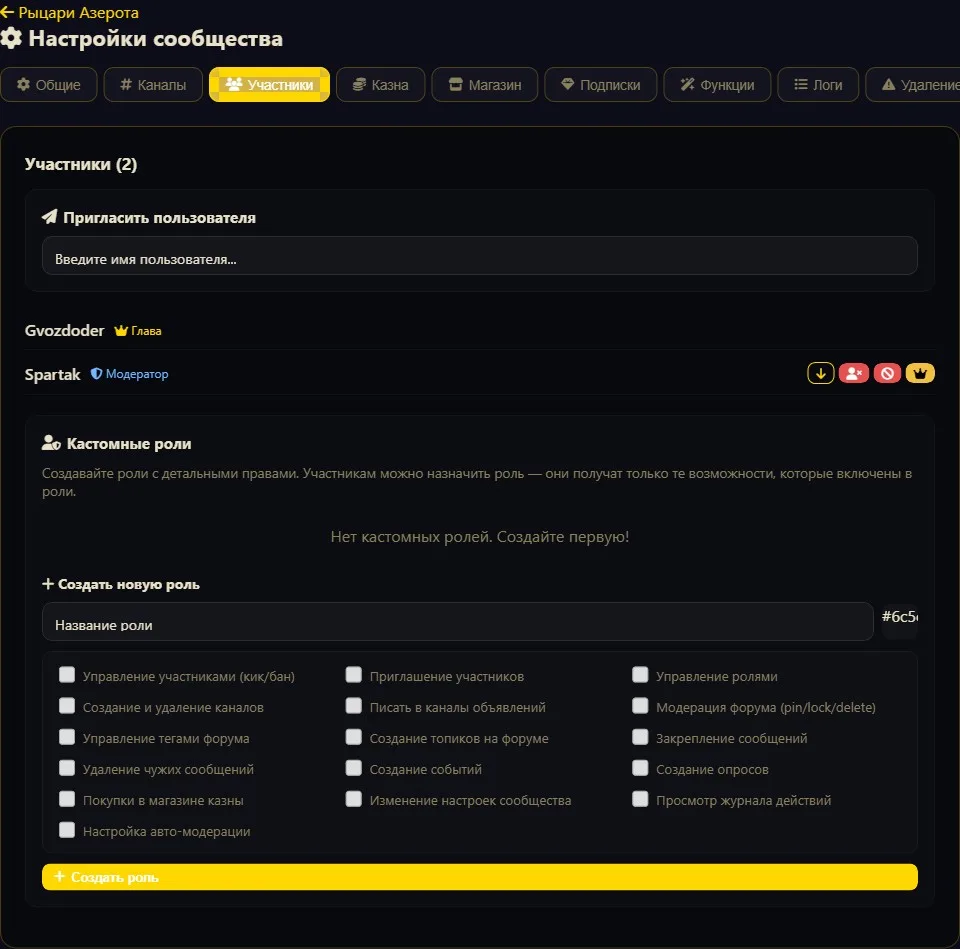 Роли и права